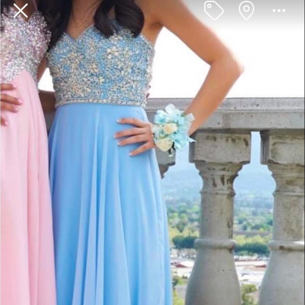 Sky blue strapless prom dress